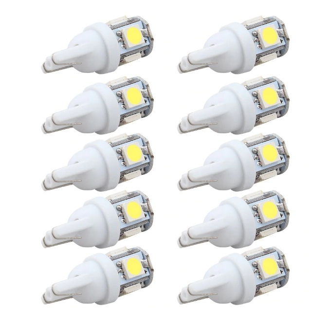 Pack of 10 - White Replacement and Reverse T10 White Bulbs 194 LED Light bulb Interior Lights for W5W 194 168 2825 T10 Wedge 5-smd 5050 
