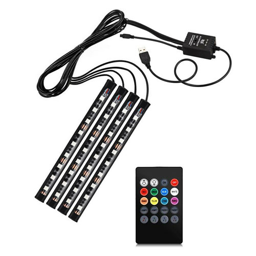 Super_Tech_LEDS_4PCS_Car_RGB_SB_36LEDS_Indoor_I LED Light Strip for Cars Interior, Atmosphere Neon Lamp, 4 Qty, 36 LEDs - Image 2