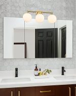 Gold Vanity Light for Bathroom, Modern Bathroom Light Fixtures Over Mirror 3-Light with Milky Glass Globe Shade, KW-7308-3 - Image 3