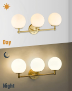 Gold Vanity Light for Bathroom, Modern Bathroom Light Fixtures Over Mirror 3-Light with Milky Glass Globe Shade, KW-7308-3 - Image 4