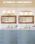 Gold Vanity Light for Bathroom, Modern Bathroom Light Fixtures Over Mirror 3-Light with Milky Glass Globe Shade, KW-7308-3 - Image 2
