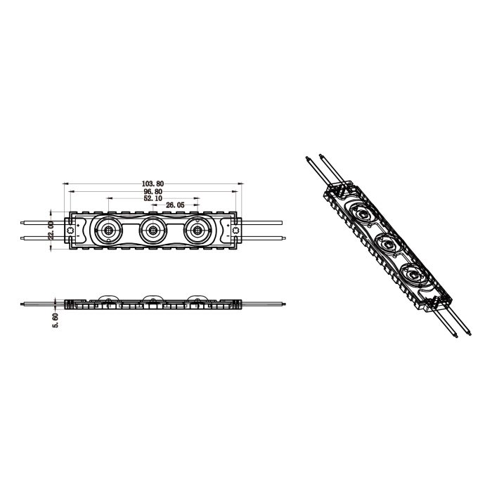 12V LED Module – 3 LED 0.72W – IP65 Waterproof – 7000K – Injection Molding | BD-FH3XF-HV |Ideal for Signage & Backlighting - Image 2