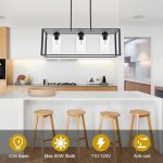 3-Light Modern Linear Contemporary Chandelier – Black Metal Frame with Clear Seeded Glass Shades – Adjustable Height Kitchen Island - Image 3