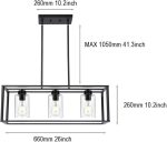 3-Light Modern Linear Contemporary Chandelier – Black Metal Frame with Clear Seeded Glass Shades – Adjustable Height Kitchen Island - Image 5