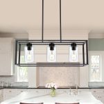 3-Light Modern Linear Contemporary Chandelier – Black Metal Frame with Clear Seeded Glass Shades – Adjustable Height Kitchen Island - Image 6
