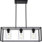 3-Light Modern Linear Contemporary Chandelier – Black Metal Frame with Clear Seeded Glass Shades – Adjustable Height Kitchen Island