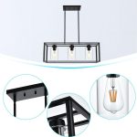 3-Light Modern Linear Contemporary Chandelier – Black Metal Frame with Clear Seeded Glass Shades – Adjustable Height Kitchen Island - Image 7
