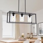 3-Light Modern Linear Contemporary Chandelier – Black Metal Frame with Clear Seeded Glass Shades – Adjustable Height Kitchen Island - Image 2