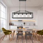 5-Light Modern Linear Chandelier – Black Metal Frame with Clear Seeded Glass Shades – Adjustable Height Kitchen Island Pendant - Image 2