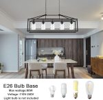 5-Light Modern Linear Chandelier – Black Metal Frame with Clear Seeded Glass Shades – Adjustable Height Kitchen Island Pendant - Image 3