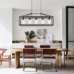 5-Light Modern Linear Chandelier – Black Metal Frame with Clear Seeded Glass Shades – Adjustable Height Kitchen Island Pendant - Image 6
