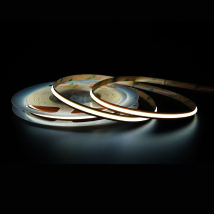 Cut-Free COB LED Strip Light – 12V/24V, 528 Chips/m, 3000K/4000K/6000K, 90+ CRI, 180° Beam, 5M Roll, IP20–IP68