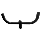 Black steel double arm pole mounting bracket for outdoor LED street lights and roadway lighting fixtures