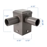 4" Square Pole Tenon Adapter – Dual 90° Horizontal 2-3/8" O.D. Tenon Arms, Stainless Steel Bolts, Fits 4" Square Non-Tapered Poles - Image 2